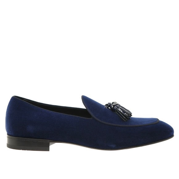 Salvatore Ferragamo Donovan Tassel Loafers Oxford Blue Velvet Fabric Size 9 New - Picture 2 of 6